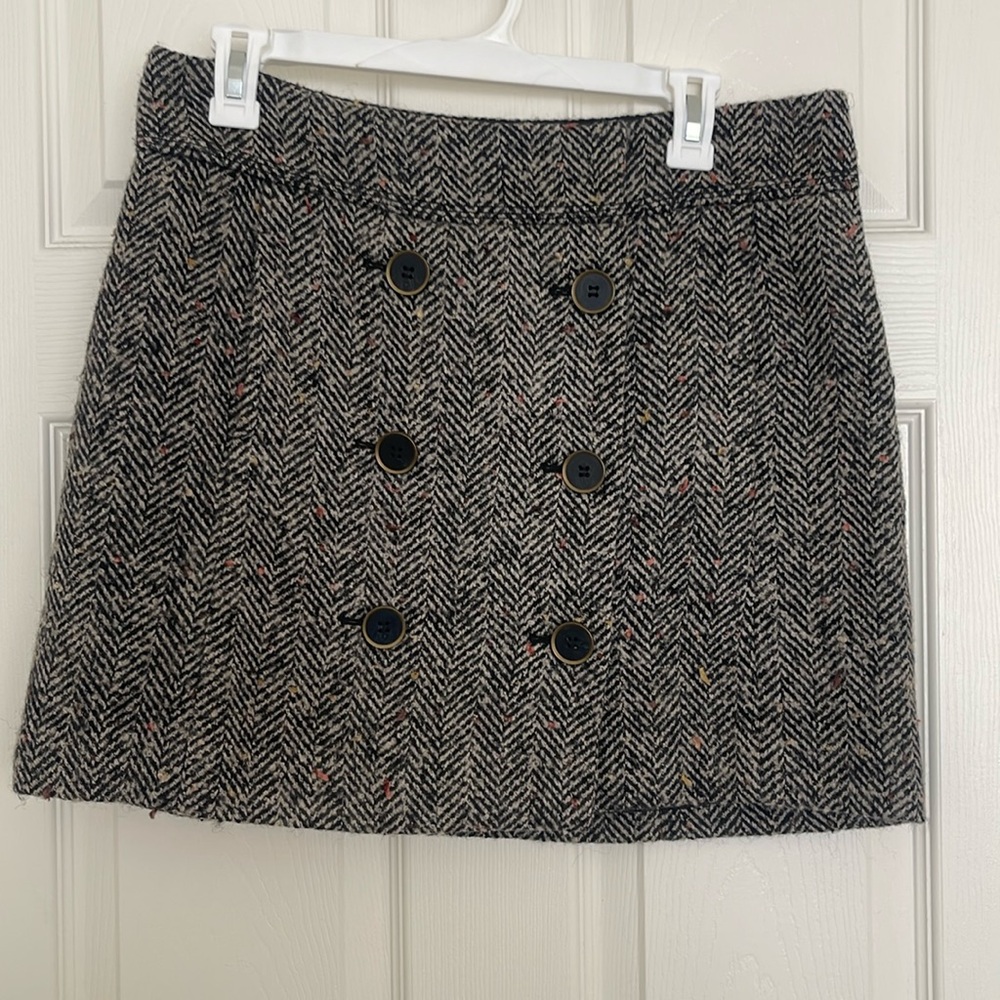 Loft Wool Herringbone Button Skirt